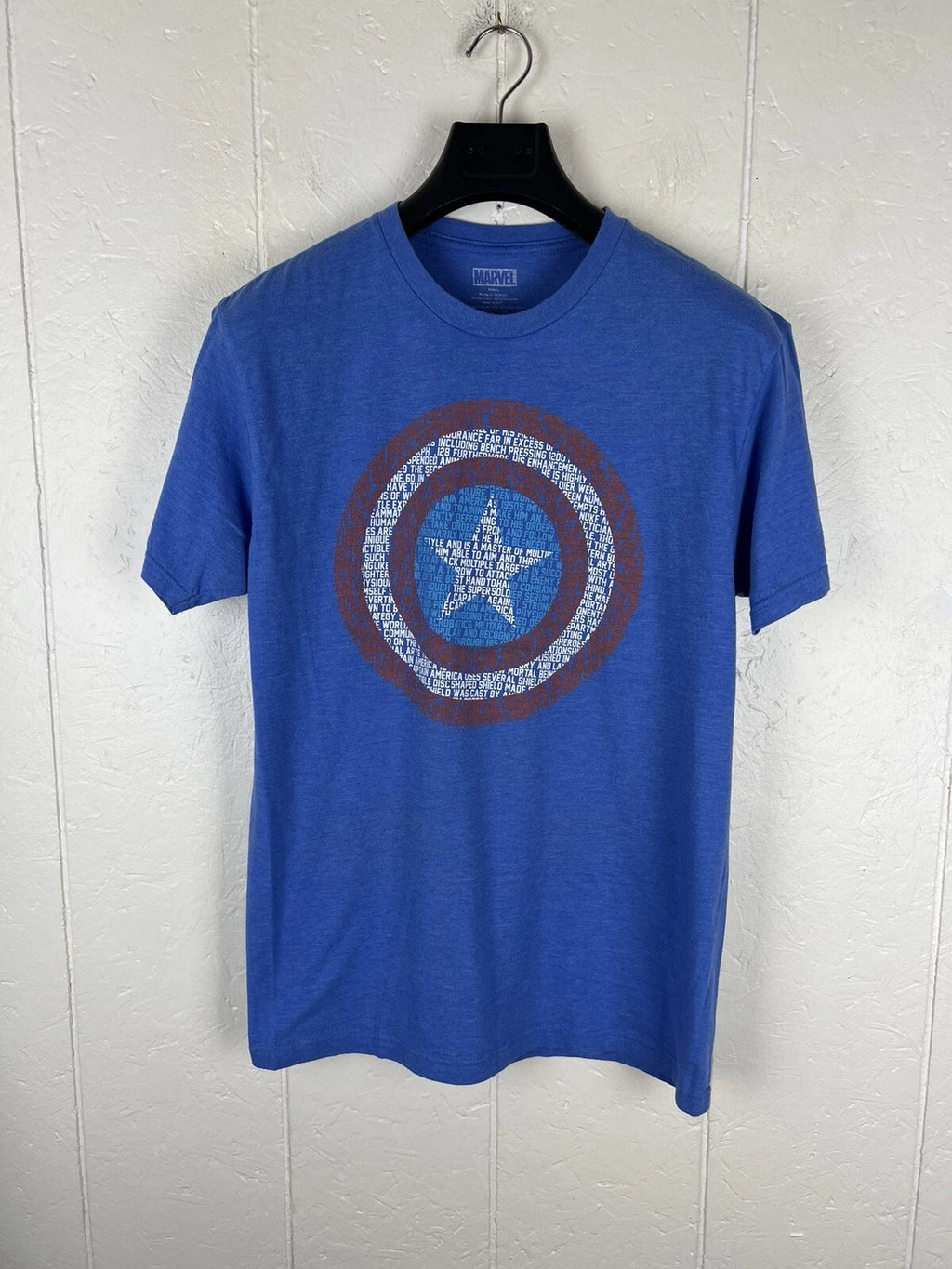 Captain America Shirt Mens Large Blue Graphic Crew Neck Short Sleeve Stretch
