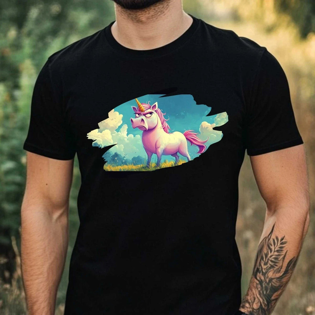 Mens Funny Grumpy Unicorn Print Cotton T-Shirt Size XS to 5XL