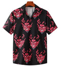 Mens Button Down Shirts Funny Devil Printed Hawaiian Tops Novelty Ugly Gag Gifts