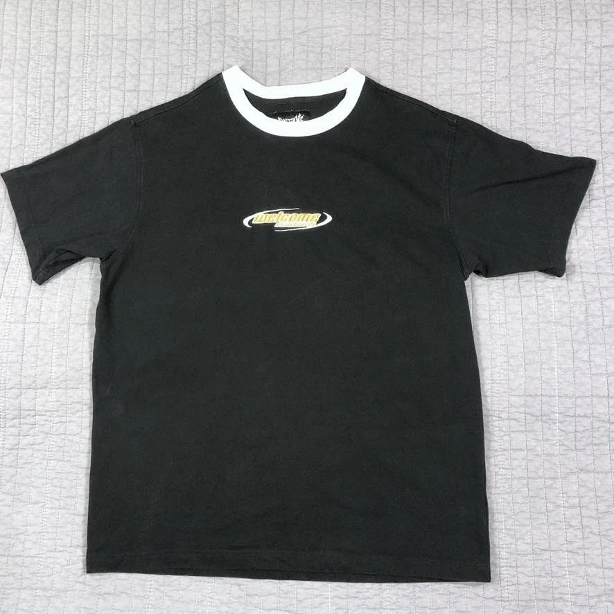 Welcome Skateboards Shirt Mens Large Black Ringer Logo Skate Tee 100% Cotton