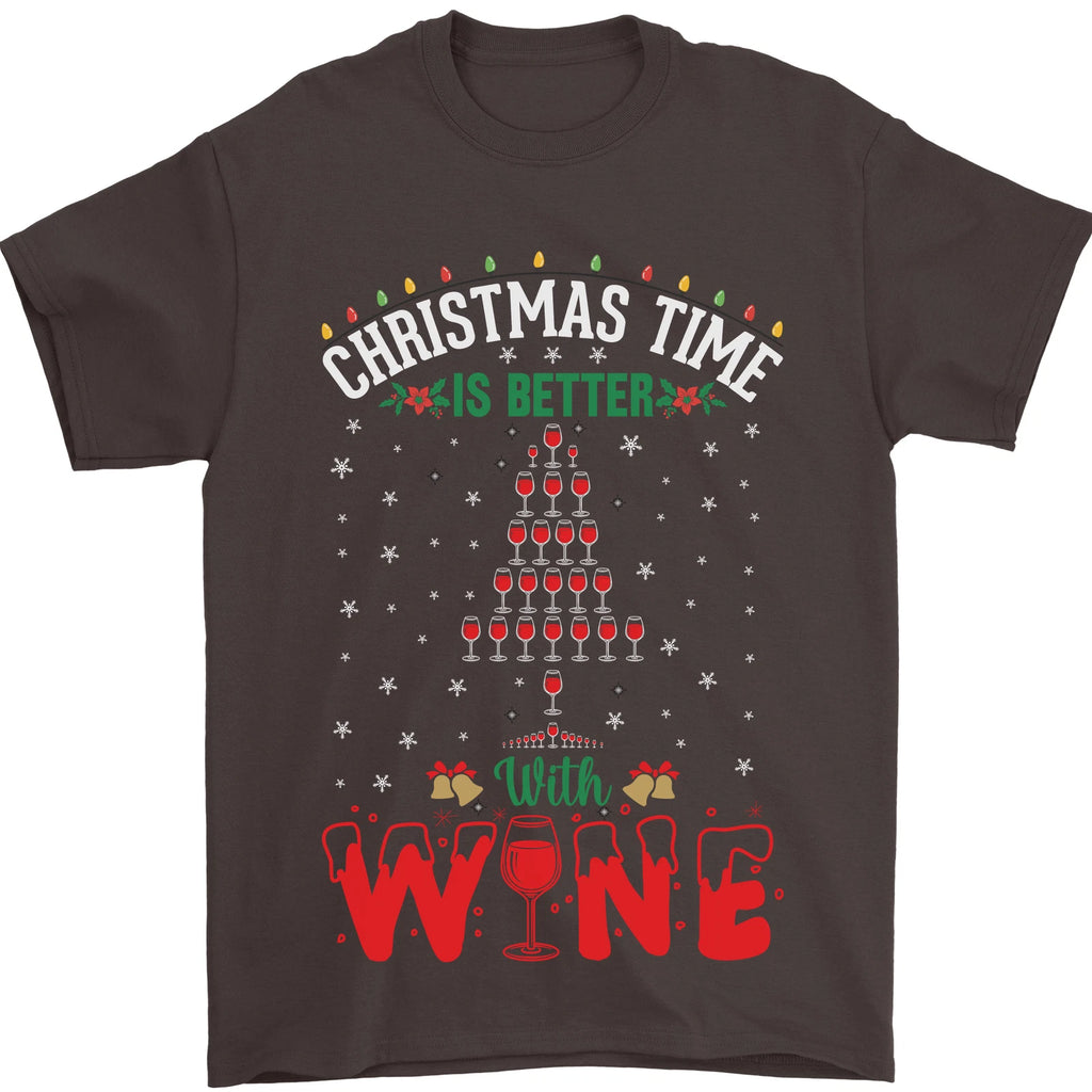 Christmas Better With Wine Funny Alcohol Mens T-Shirt 100% Cotton