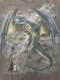 Vintage Y2K Faded Thrashed Dragon & Castle Men’s T-Shirt Gray Size 3XL Grunge
