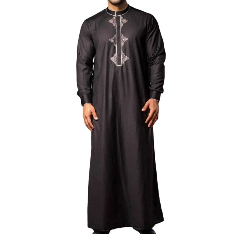 Men s Long Robe For Cultural Event Patterned Collar And Band Trim For Stylish
