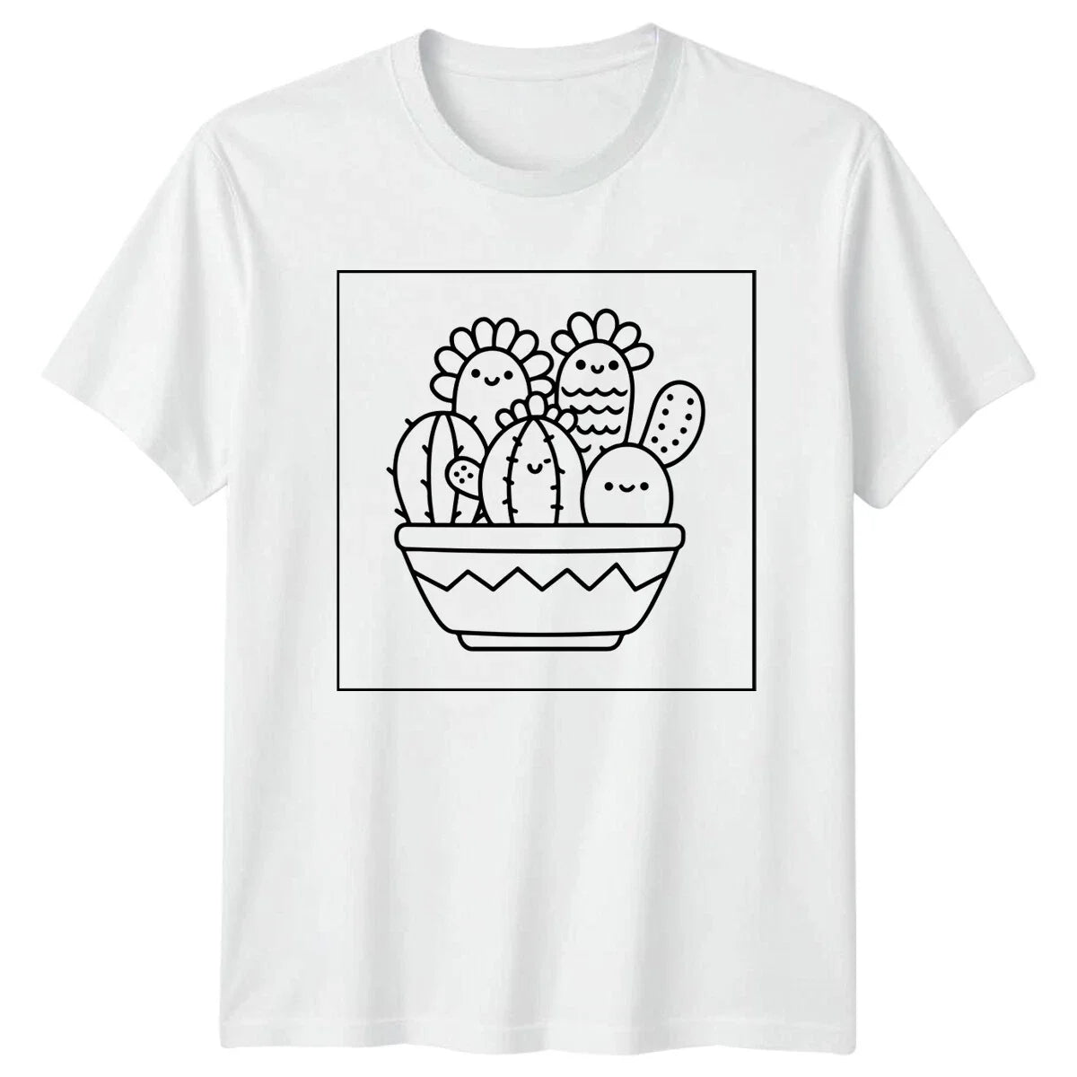 Cactus Plants Kawaii Style Animals Mens T-Shirt Womens Tee Graphic Unisex Top