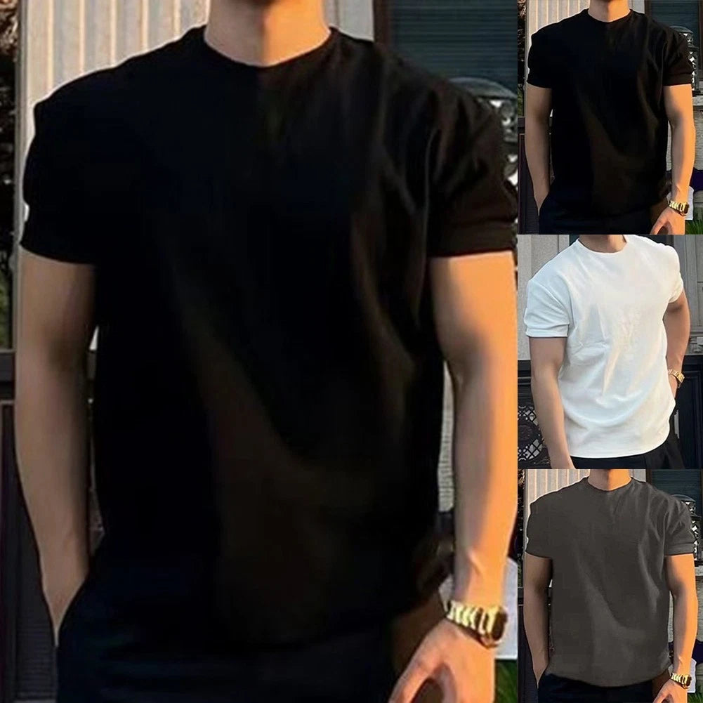 Gym Daily Wear Mens Loose Tee Round Neck Shirt Sportswear Four Seasons