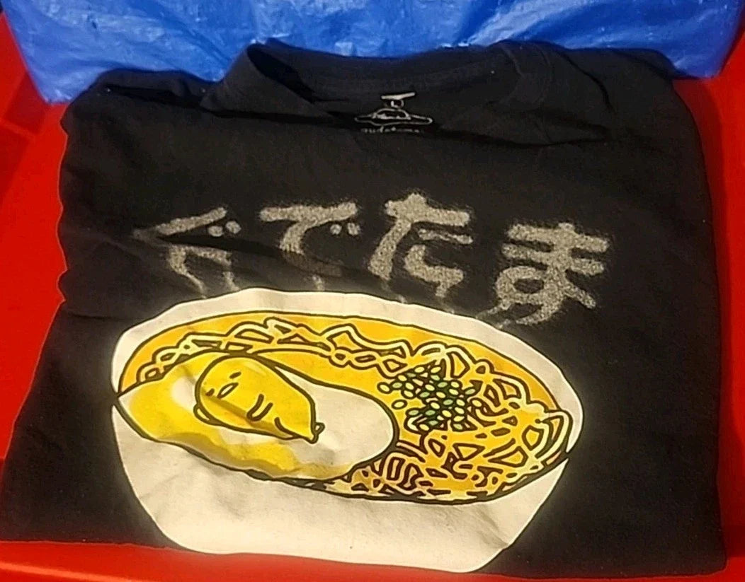 Gudetama The Lazy Egg Black Tee Men’s Sz L T-Shirt Ramen Bowl
