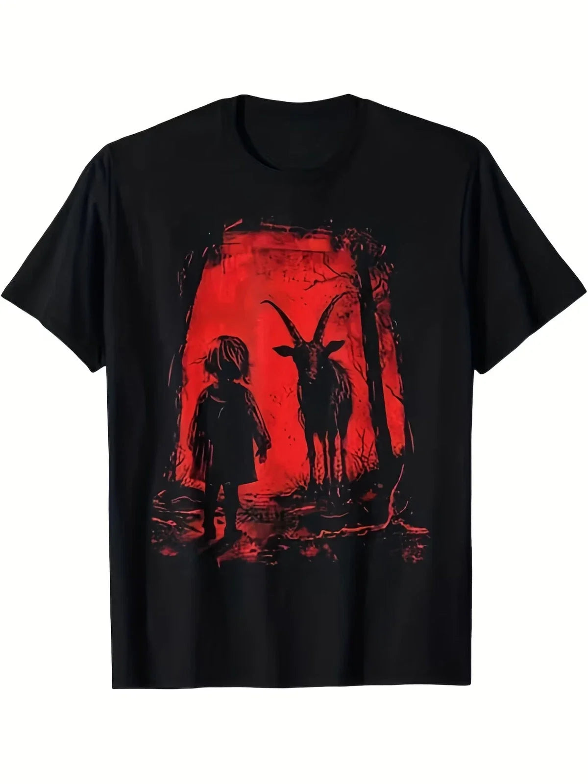 Men's Gothic 666 Satanic Goat Graphic T-Shirt - Black Demonic Print Cotton Stree