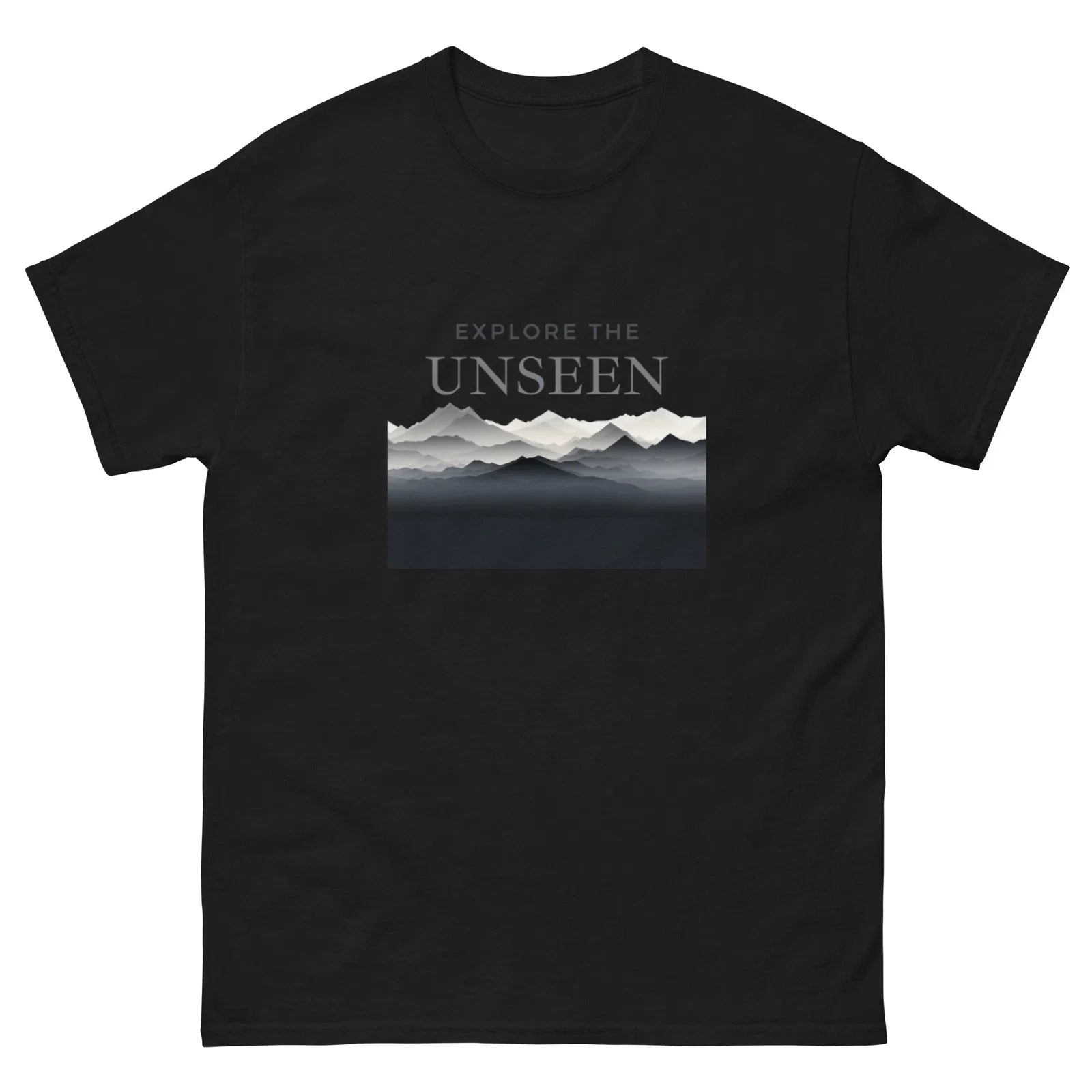 Explore the Unseen Mountain Graphic Tee – Minimalist Adventure Shirt, Casual