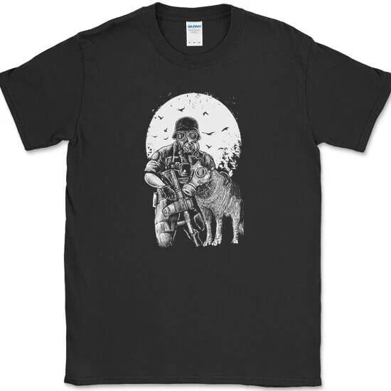 Gasmask Trooper T-Shirt Military Dog Trendy Apoc Graphic Tee