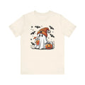 Cute Halloween Ghost Sipping Coffee T-Shirt Short Sleeve Womens