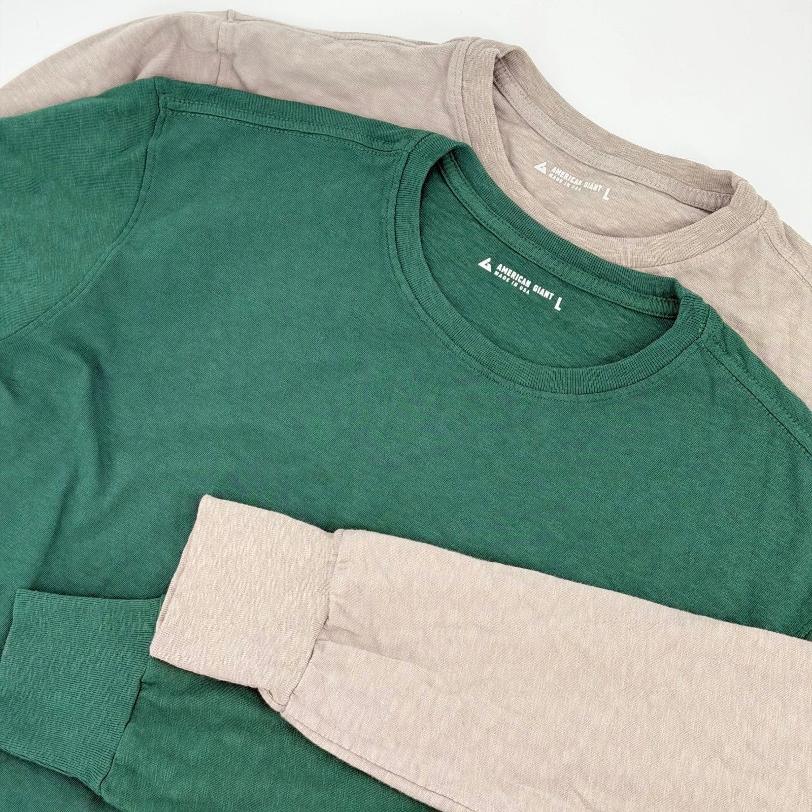 NEW American Giant Premium Slub Crew Long Sleeve T-Shirt Lot of 2 Men L Cotton