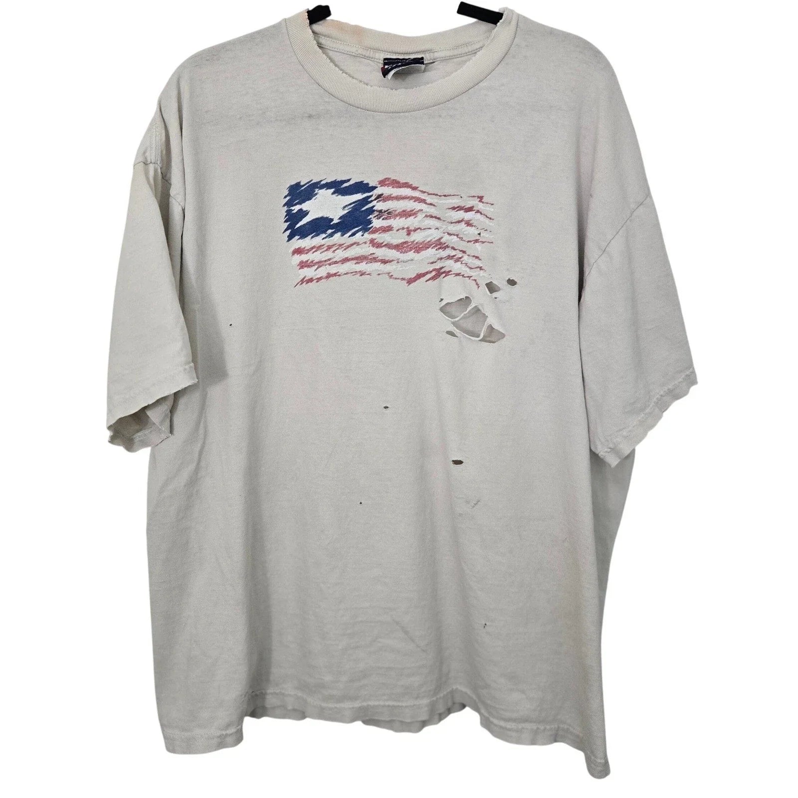 Vintage Y2K Thrashed American Flag Graphic T Shirt Mens XL Distressed Grunge