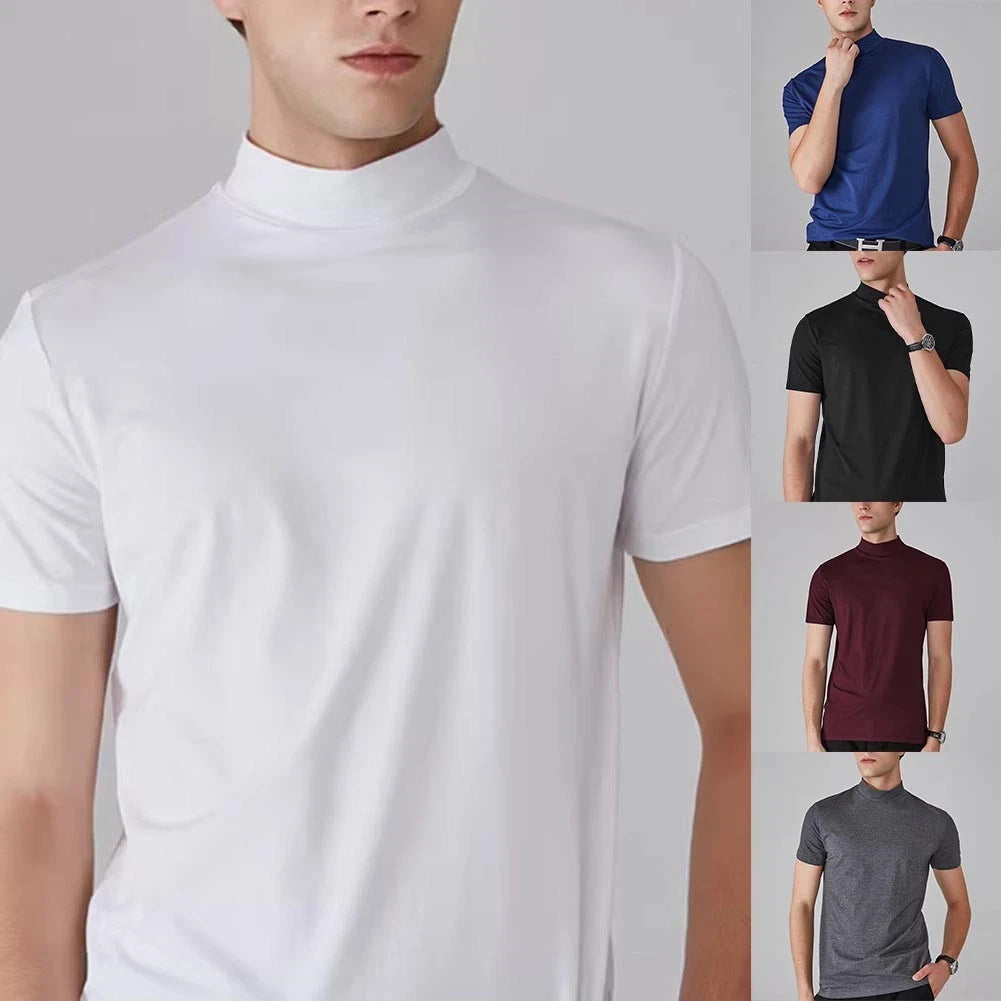 For Daily Wear Half High Collar Tee Summer Outfit 95%Polyester 5%Spandex