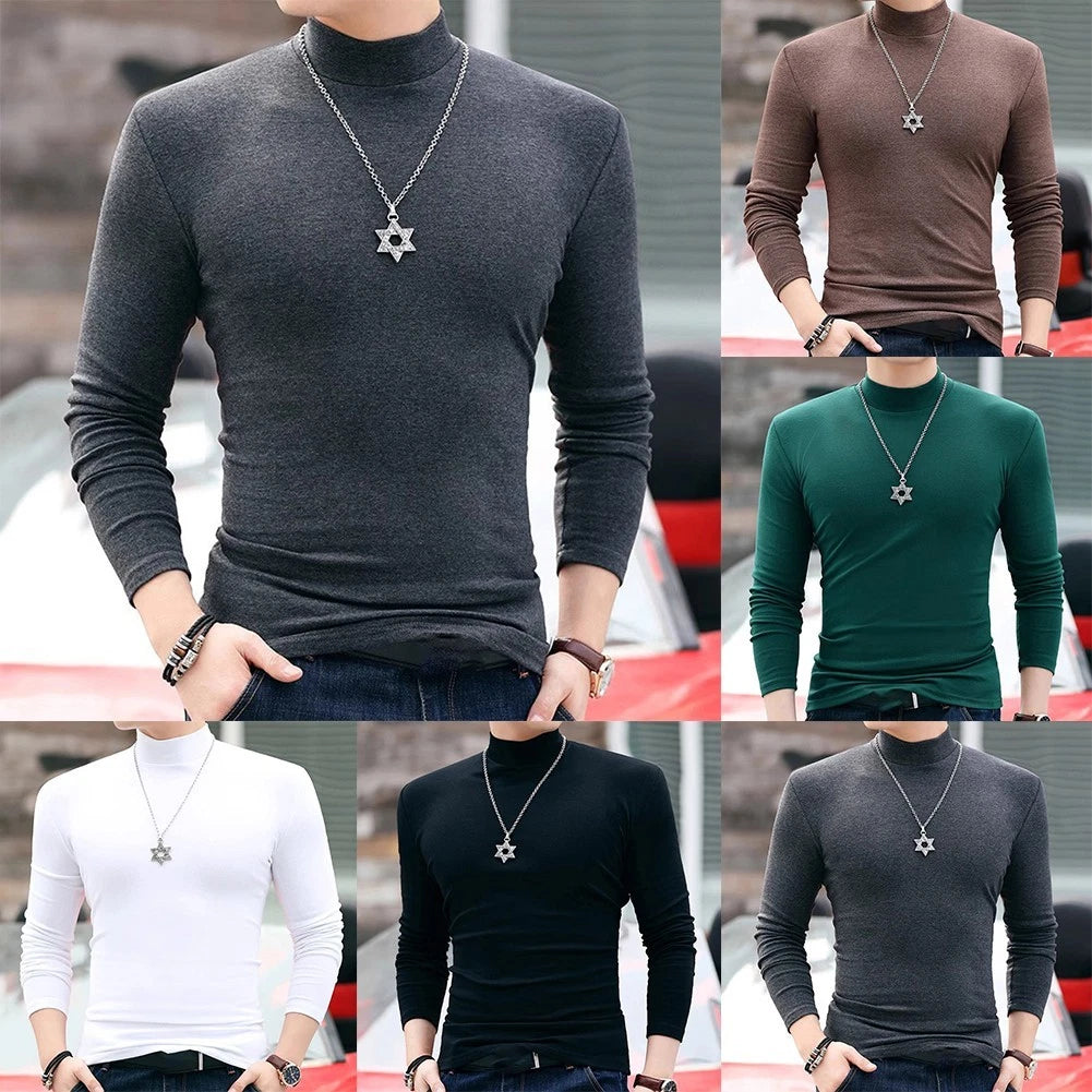 Trendy Mens Long Sleeve Pullover with Practical Half Turtleneck Feature