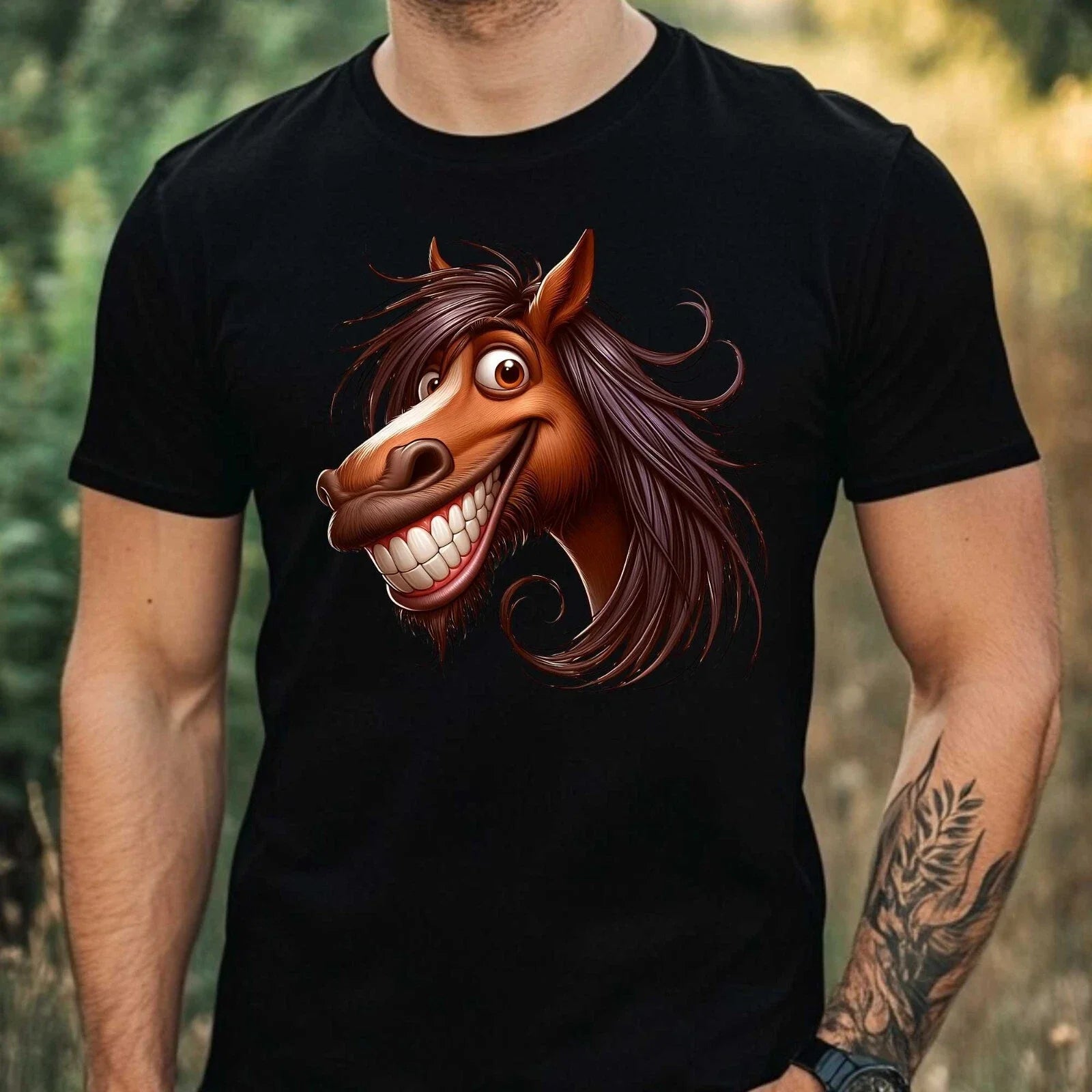 Mens Quirky Funny Horse Print Cotton T-Shirt Size XS to 5XL