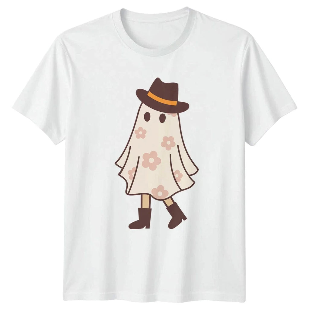 Retro Floral Cute Cowboy Ghost Womens T-Shirt Retro Cowboy Ghost Halloween Gift