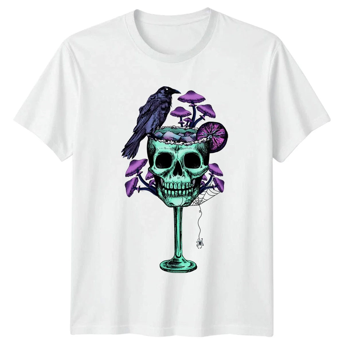 Mystic Raven Skull Mushroom Art T-Shirt Dark Fantasy Gothic Birthday Gift