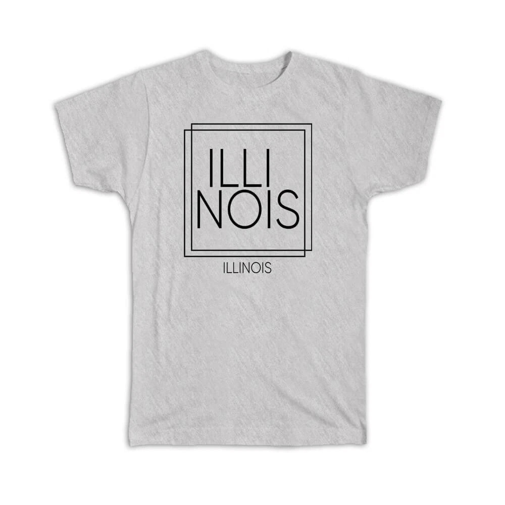 Gift T-Shirt : ILLINOIS Illinois Square Modern Minimalist Font