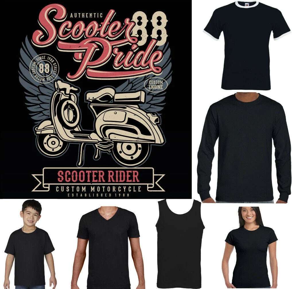 SCOOTER T-SHIRT Mens Pride Funny MOD Lambretta Vespa Paul Weller Bike Logo Top