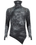 Devil Fashion Mens Gothic Apocalyptic Punk Shredded Broken Knit Top Grey Black