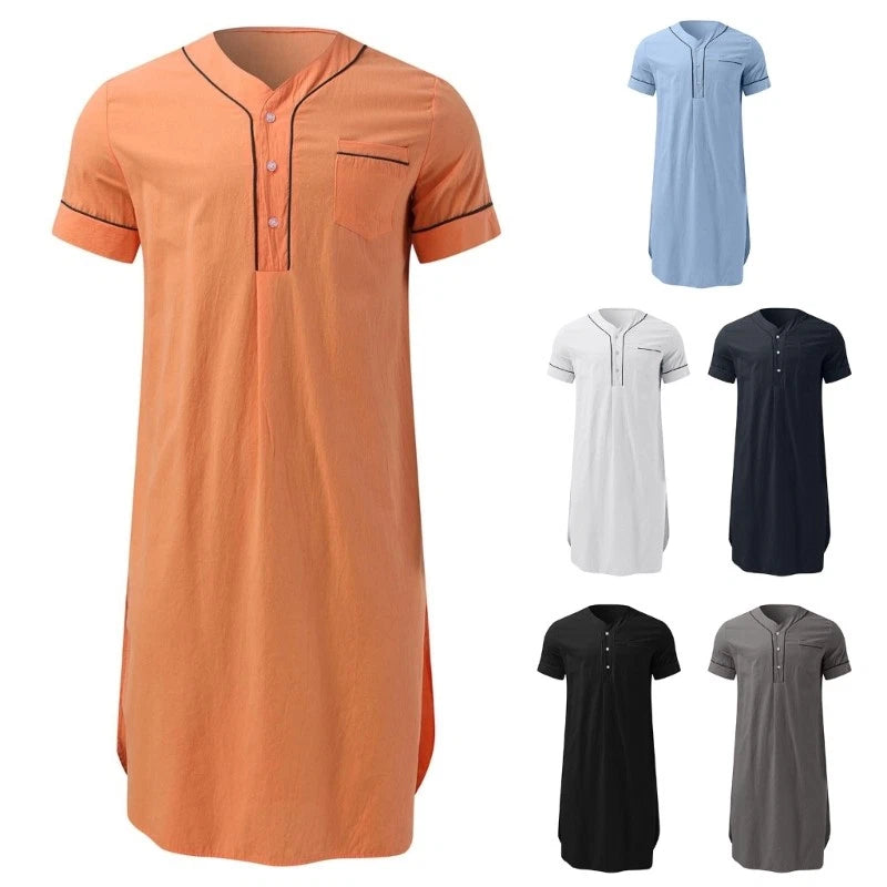 Islamic Men s Nightshirt Comfort Nightwear Short Sleeve Loose Pajama Sleep Shirt