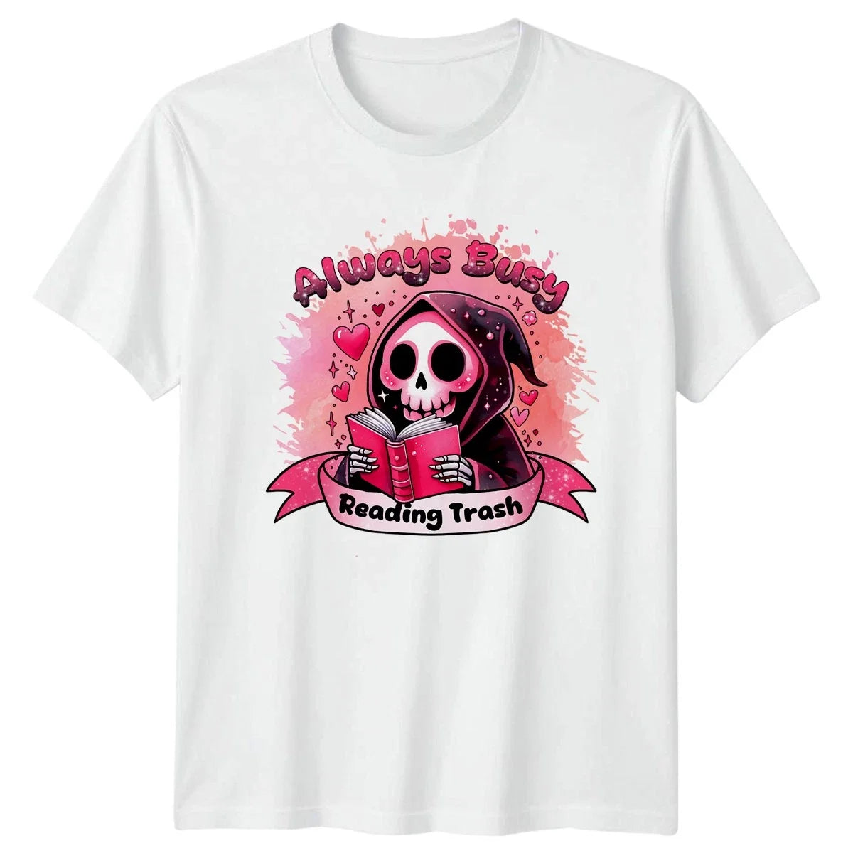 Always Busy Reading Trash T-Shirt Cute Grim Reaper Book Lover Reading Gift