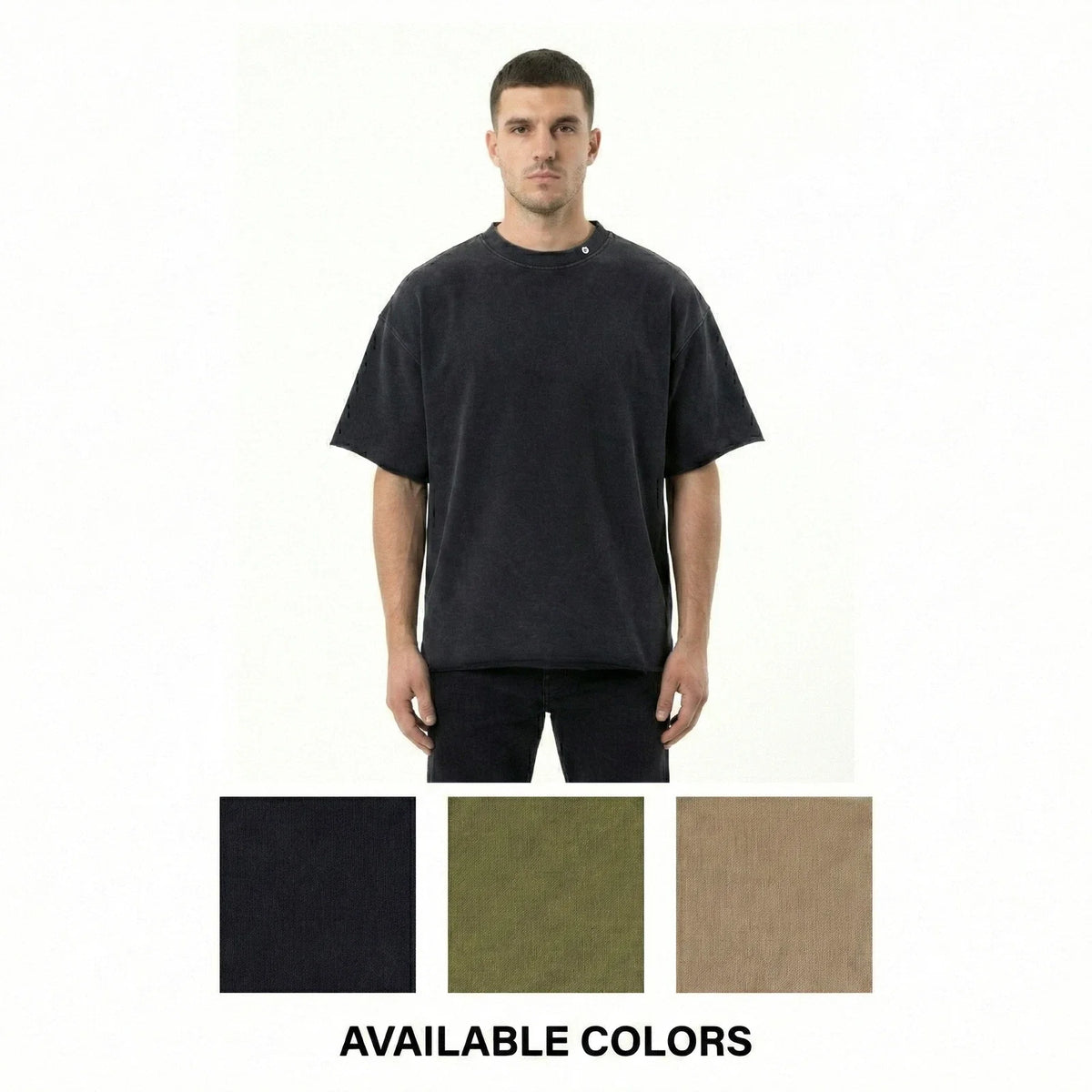 HIGH LEVEL Men's Oversized Washed French Terry Cotton T-shirt Heavyweight 360gsm