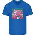Grumpy Axolotl With Coffee Mens V-Neck Cotton T-Shirt