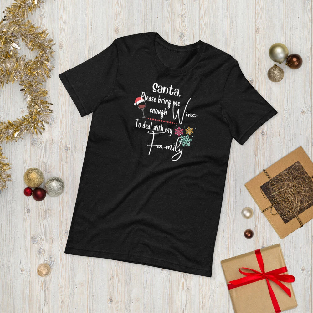 Santa Please bring Wine for Family | Couple's matching holiday Unisex T-Shirt