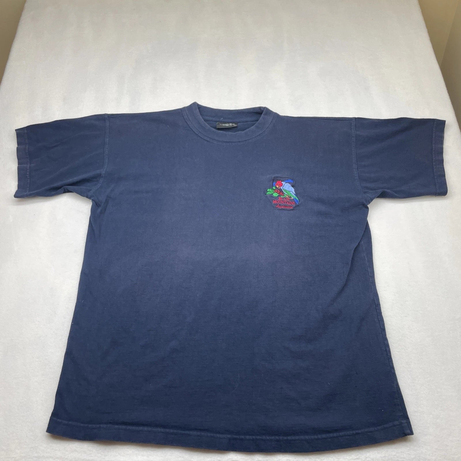 OZ T-Shirt Mens XL Blue 100% Cotton Blue Mountains Embrodier Australia Made