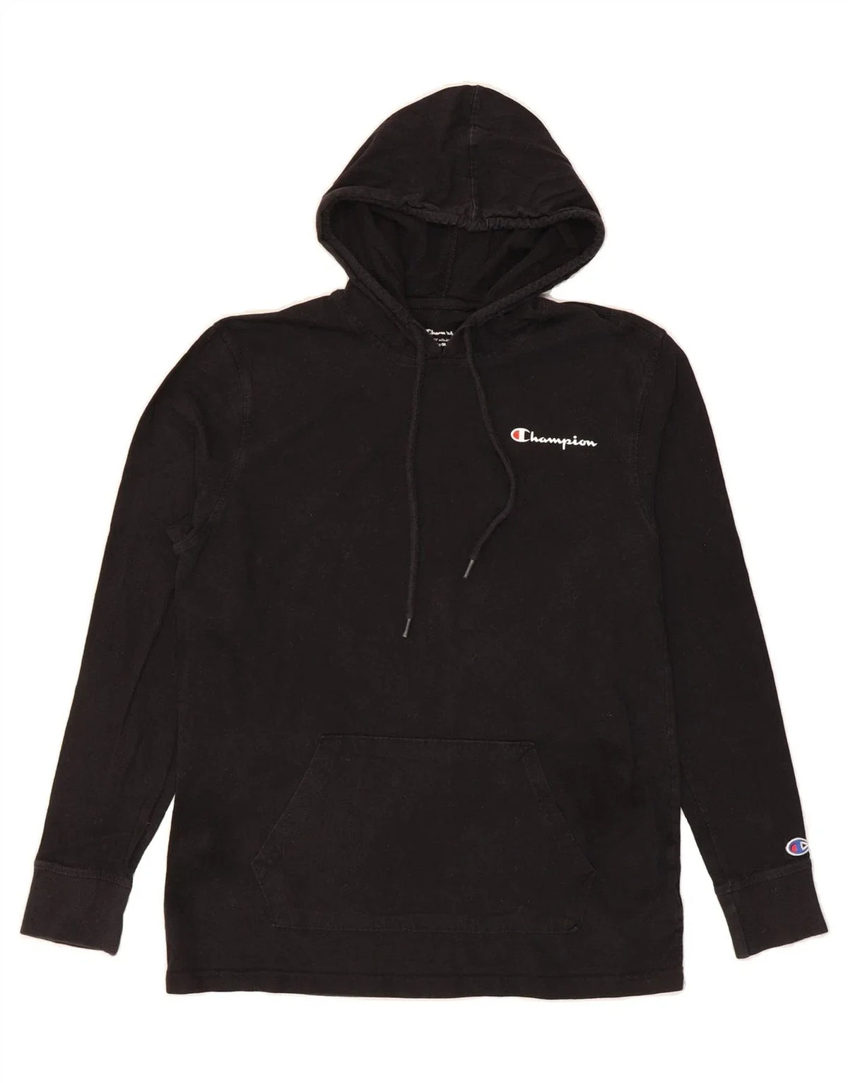 CHAMPION Mens Hooded Top Long Sleeve Medium Black Cotton DG02