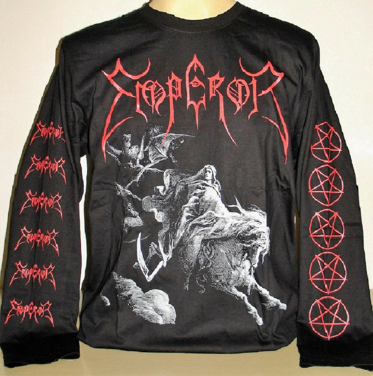 Emperor Rider Pentagram Long Sleeve T-Shirt Sz S M L XL 2XL 3XL Black Metal Band
