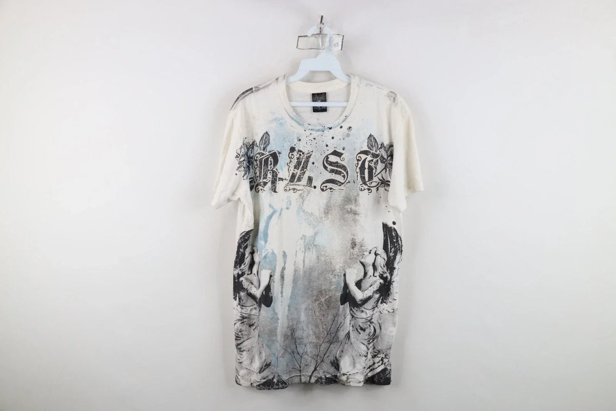 Vintage Y2K Streetwear Mens Medium Angel Rose Flower Acid Wash UFC MMA T-Shirt