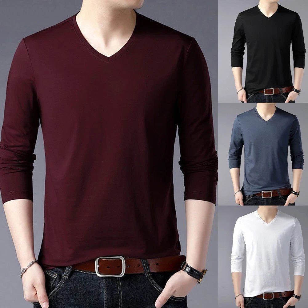 Slim Fit Style Long Sleeve V-neck Daily Wear Shirts Holiday And Party Usage