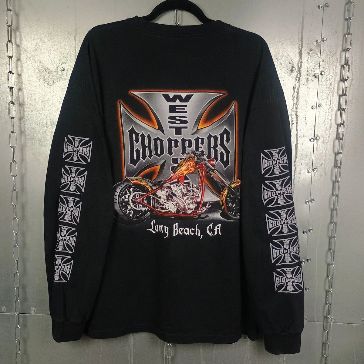 West Coast Choppers Jesse Who Vintage Y2K Long Sleeve Shirt XL Quad Hit Flame
