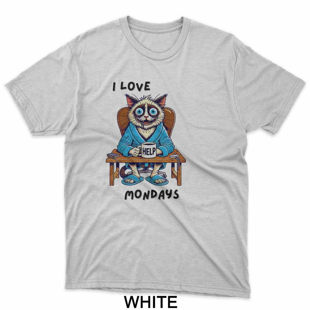 Coffee First – Burnout Cat Asking for Help T-Shirt