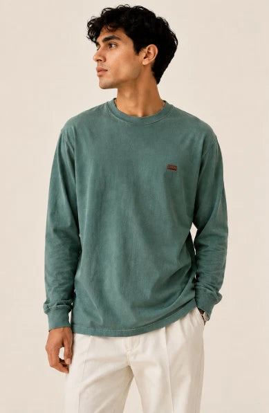 Kith Men Green Garment Dyed Long Slv T-Shirt Sz M Logo Casual Streetwear Skate