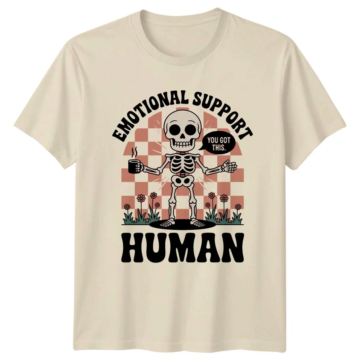 Funny Emotional Support Human T-Shirt Skeleton Aesthetic Coffee Humor Gift