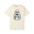 Ghostly Pumpkin Coffee Unisex T-Shirt, Halloween Shirt, Fall Tee, Cute Ghost Top
