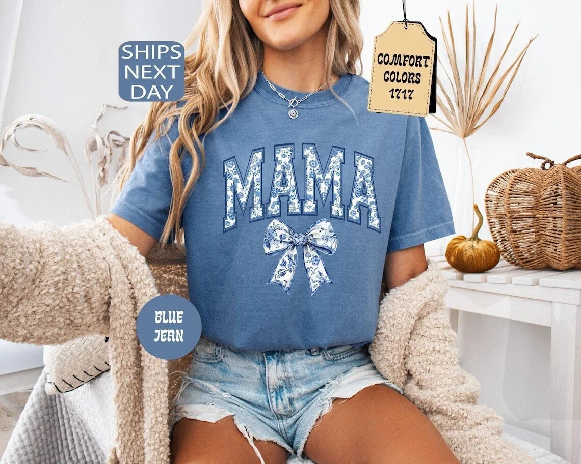 Mama Shirt, Blue Ribbon Shirt, Mothers Day Gift, Aesthetic Gift For Mom,Cute Mom
