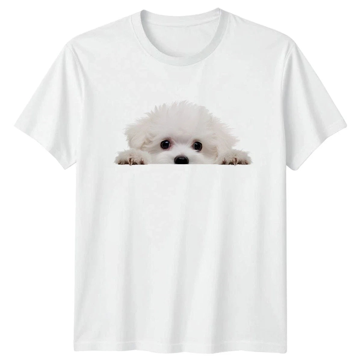 Peeking White Fluffy Puppy T-Shirt Dog Lover Animal Gift For Him And Her
