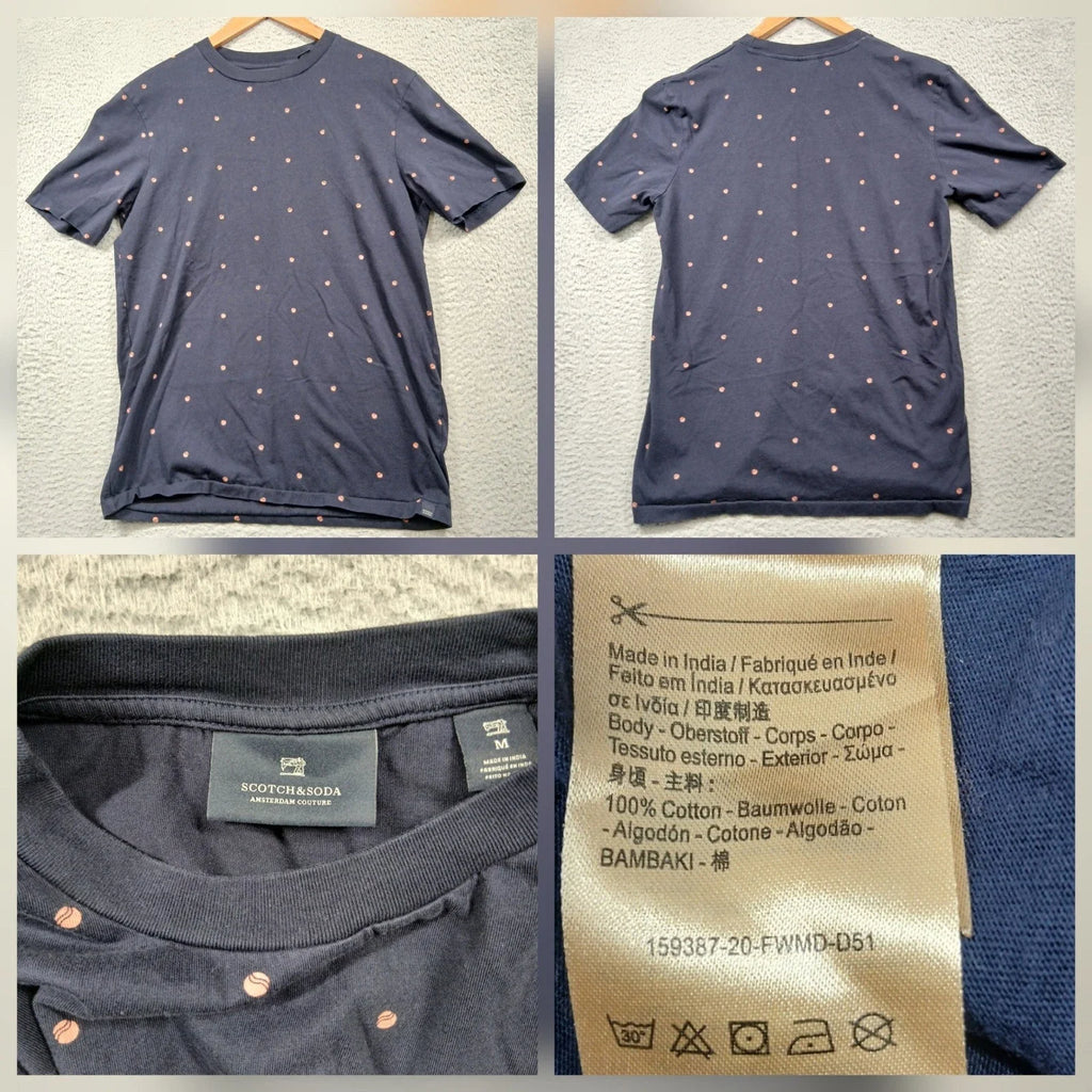 Scotch & Soda Printed T-Shirt Mens M Navy Blue Allover Dot Cotton Tee