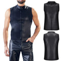 Unique and Stylish Mens PU Leather Sleeveless Zip Tshirt for Party Nights
