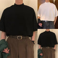 Stylish Mens Short Sleeve Undershirt with Elasticity and Half Turtleneck Design