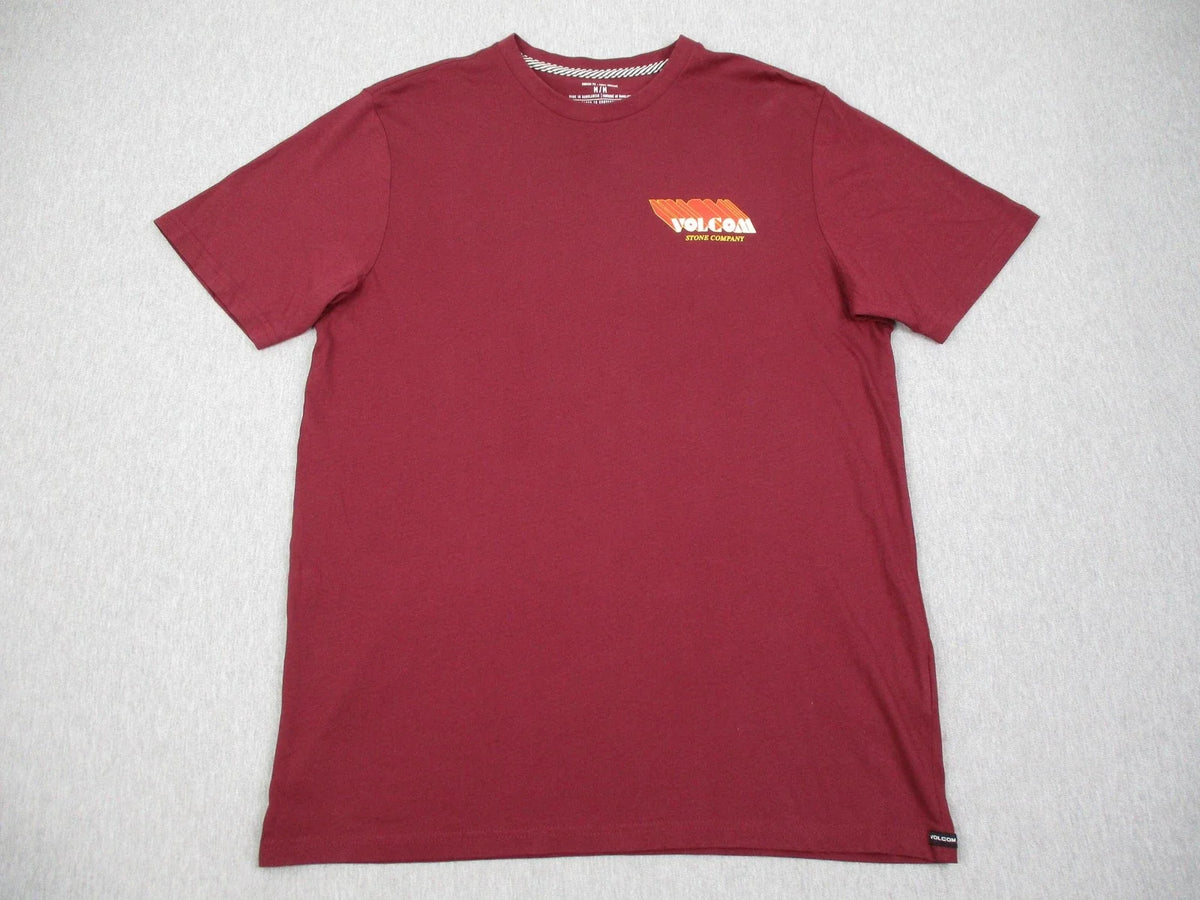 Volcom Shirt Mens Medium Red Modern Fit Organic Cotton Logo Tee Tagless Casual