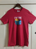Dumpster Fire "I'm Fine" T-shirt Red Mens Medium Modern Fit Crazy Meme Theme NEW