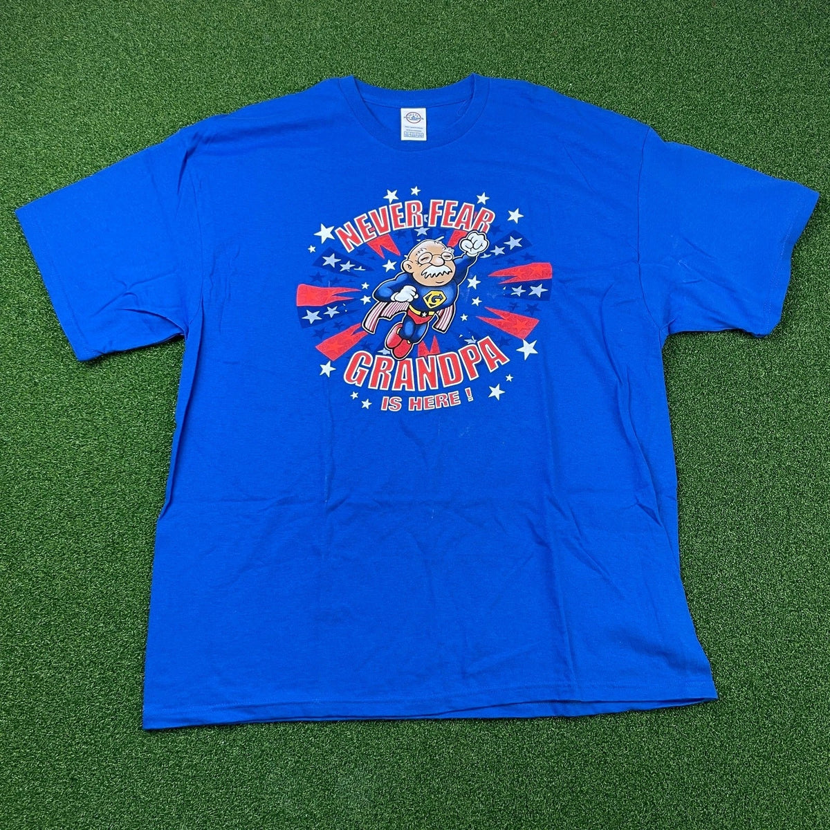 Vintage Y2K Never Fear Grandpa Is Here Delta Pro Weight Blue T-Shirt Sz 2XL