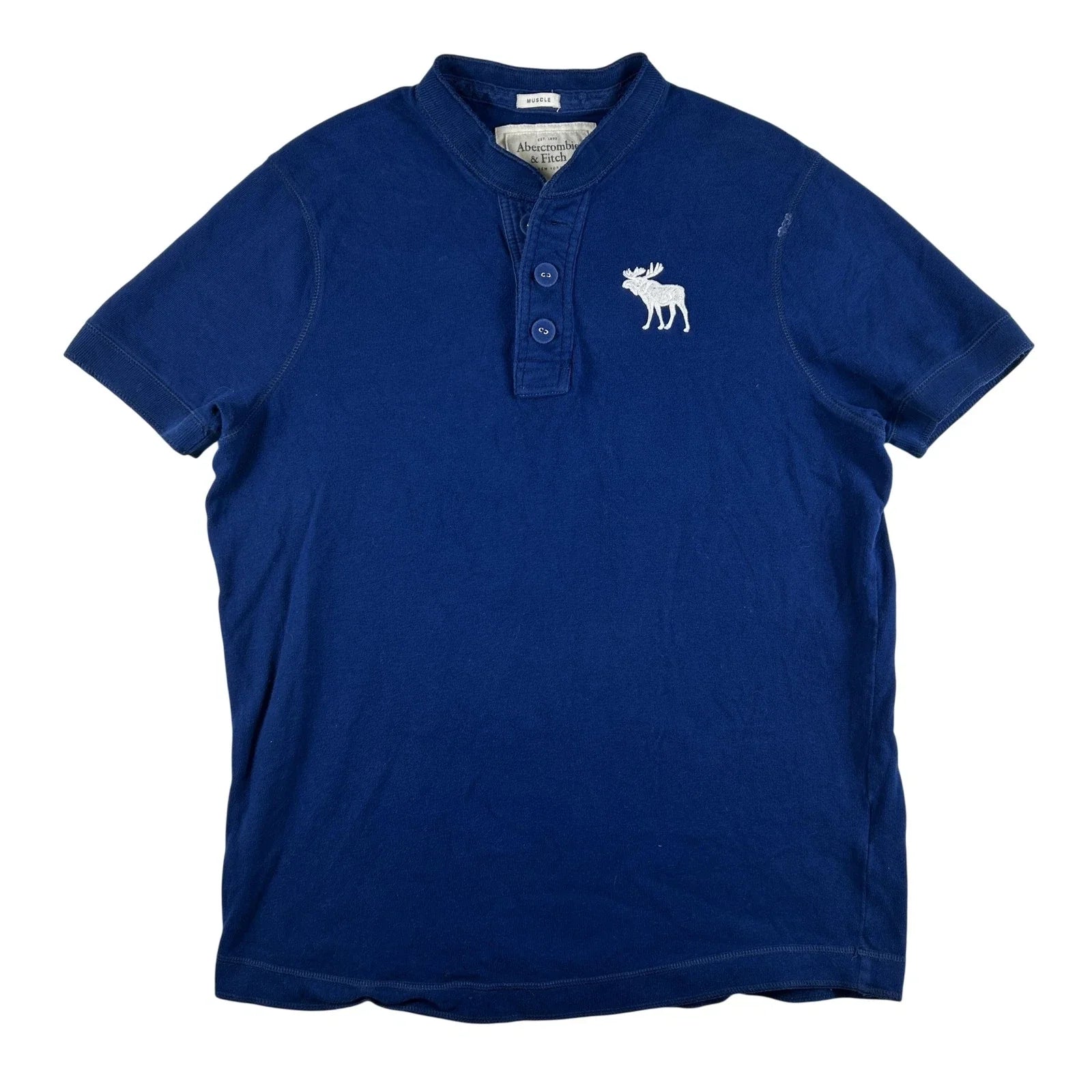 Vintage Abercrombie & Fitch Shirt Mens 2XL Big Moose Logo Muscle Henley Tee Y2K