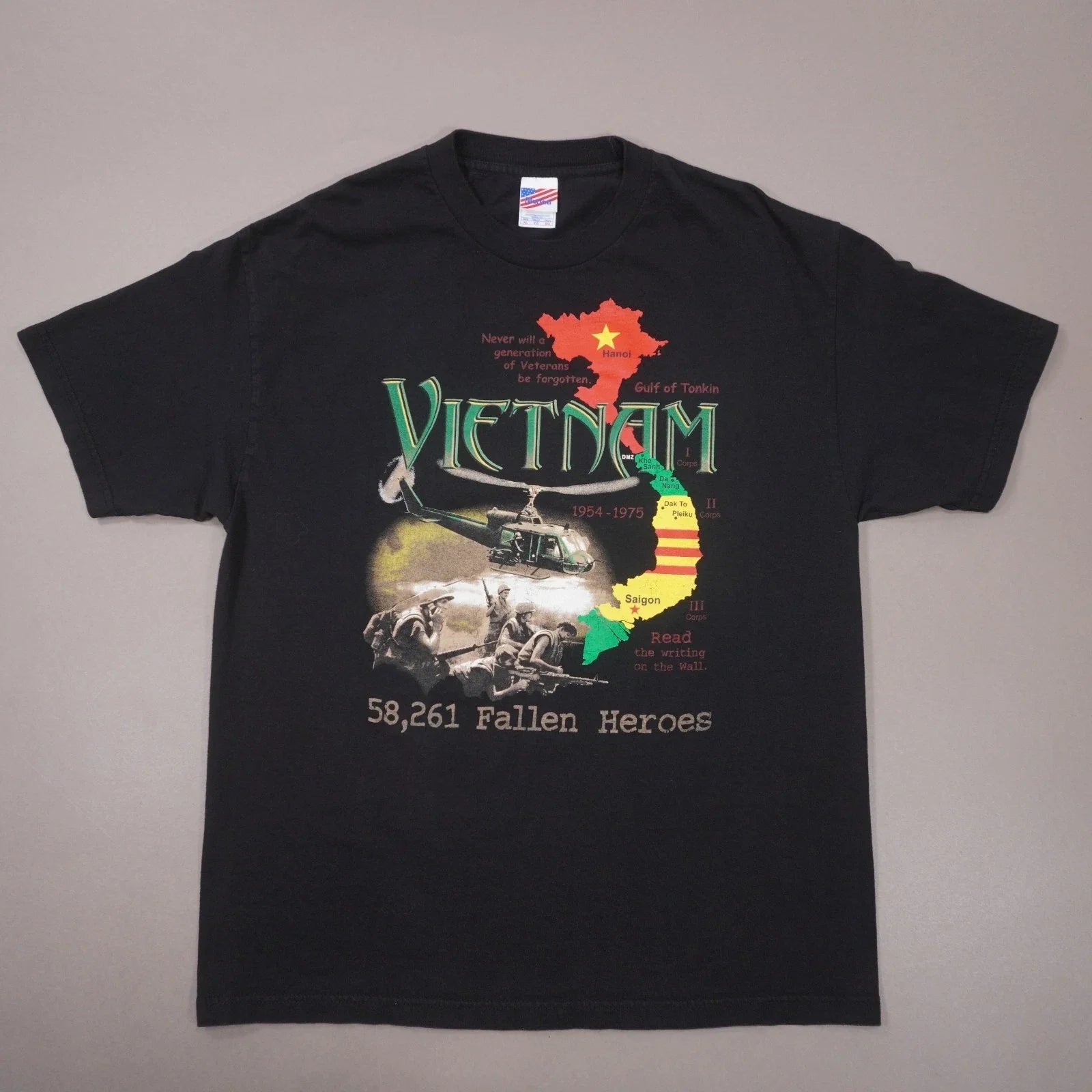 Vintage Y2K Vietnam Fallen Heroes T Shirt Mens XL Black Cotton Made USA EUC