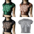 Skeleton Pattern Printing Shirt Short-sleeved T-shirt Women Daily Wearing Cloth